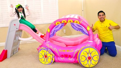 Emma Learn Colors Pretend Play with Pink Kids Slide and Princess Carriage Inflatable Toy