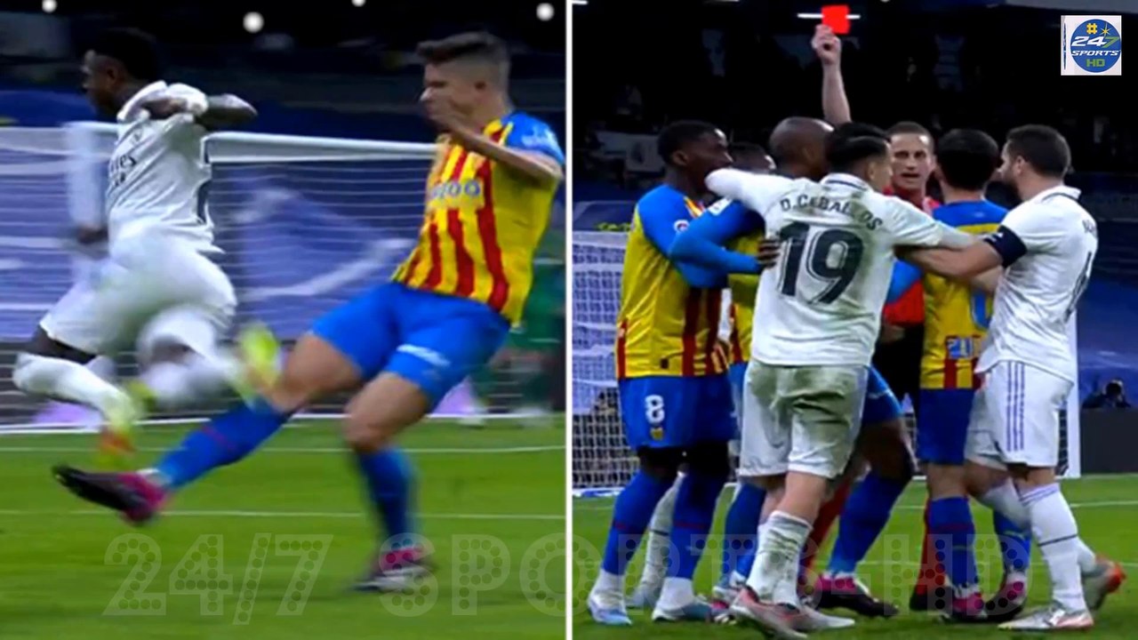 Ex-Arsenal star Gabriel ‘sends Vinicius Jr into next week’ as he gets red card for brutal challenge at Real Madrid