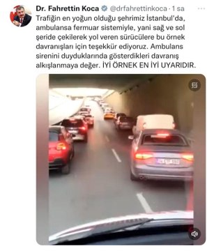 Bakan Koca'dan ambulansa fermuar sistemiyle yol veren sürücülere teşekkür