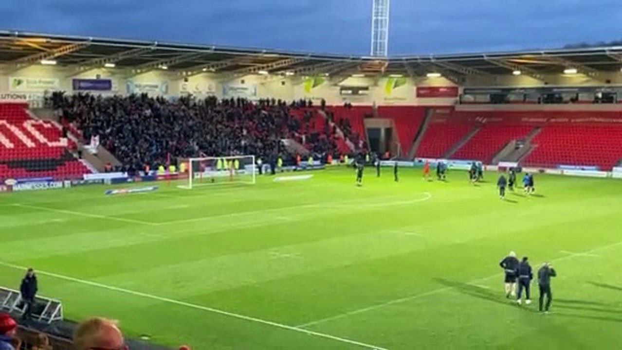 Hartlepool United supporters celebrate 1-0 win over Doncaster Rovers at the Eco-Power Stadium