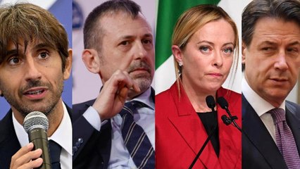 Video herunterladen: Conte contro FdI Meloni scappa  Donzelli e Delmastro, sicurezza a rischio