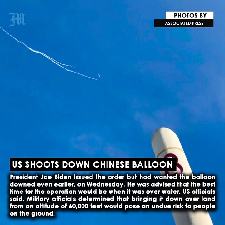 US shoots down Chinese balloon
