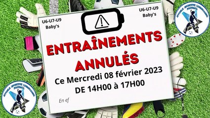 Entraînements annulés 08/02/2023