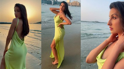 Nora Fatehi Neon Backless Dress समुंदर किनारे बिखेरे जलवे । Boldsky