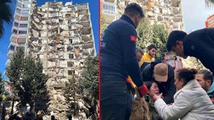 Yeni deprem 12 katlı binayı yıktı, yan bloktaki mahsur kalanlar kurtarılıyor