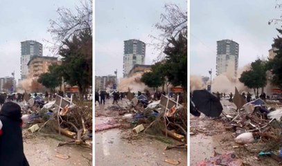 VÍDEO: Prédio desabada com milhares de pessoas próximas em busca de ajuda na Turquia