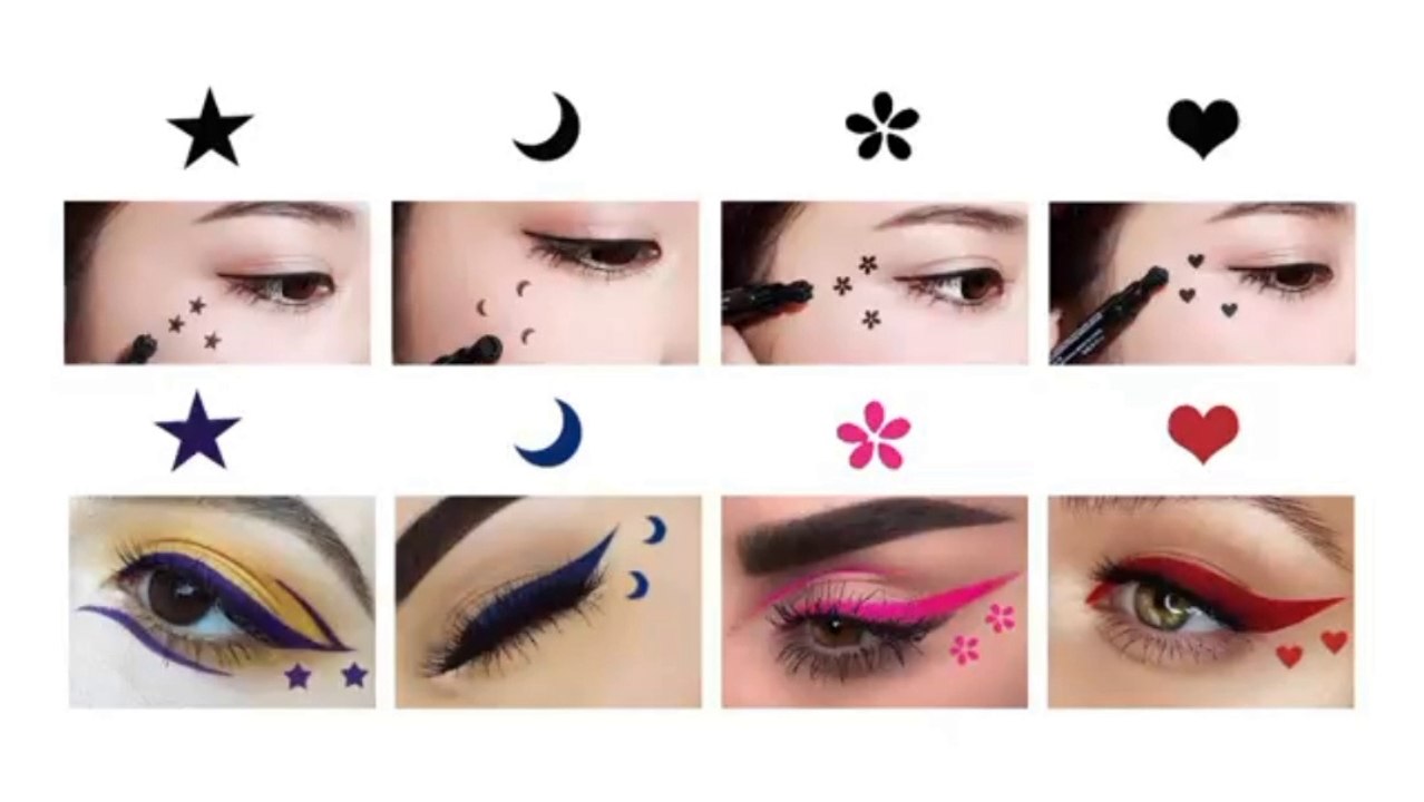 KARNAR 4 in 1 Stars Flowers Hearts Moon Face Stamps Eyeliner Makeup Set