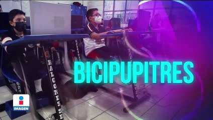 "Bicipupitres": Alumnos de secundaria toman clases mientras se ejercitan