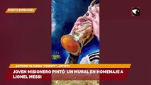 Joven misionero pintó un mural en homenaje a Lionel Messi