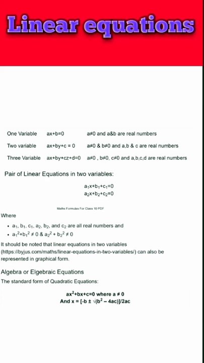 linear equations in two variables class 10 ||All Formulas of LINEAR EQUATIONS ||#short#shortfeed