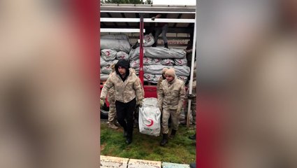 Turkey: Red Crescent volunteers prepare aid tents in wake of devastating earthquakes