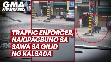 Traffic enforcer, nakipagbuno sa sawa sa gilid ng kalsada | GMA News Feed