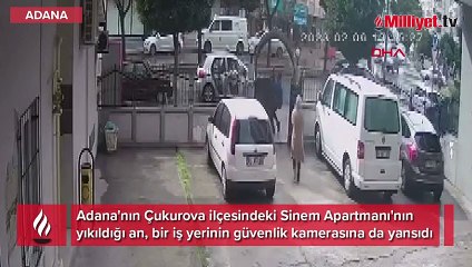 Adana'da, Sinem Apartmanı'nın yıkılma anı güvenlik kamerasına yansıdı