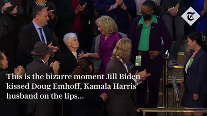Moment Jill Biden kisses Kamala Harris' husband on the lips _ State of the Union