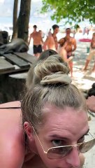 Monkey Jumps on Woman's Back at Monkey Beach