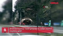 Artvin’de Kopmuş Tüneli girişinde korkutan heyelan