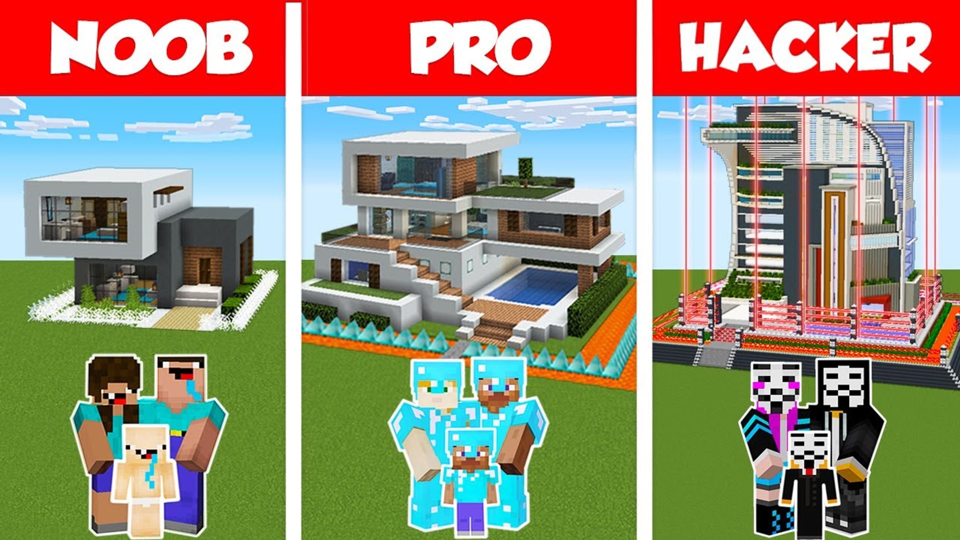 Minecraft NOOB vs PRO vs HACKER : FAMILY HOUSE CHALLENGE in minecraft /  Animation 