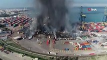 İskenderun Limanı’ndaki yangın 3’üncü gününde havadan görüntülendi