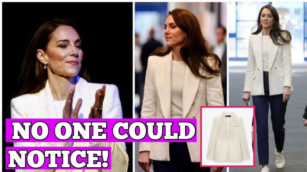 Kate, Princess of Wales as she lands in Derby, she puts on a £35 Zara blazer and Veja sneakers.