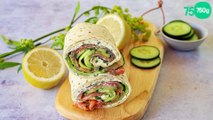 Wraps au fromage frais, concombres et saumon fumé