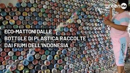 Eco-mattoni dalle bottiglie di plastica raccolte dai fiumi dell'Indonesia