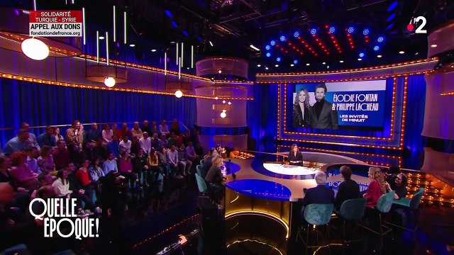 Elodie Fontan et Philippe Lacheau questionnés sur leur couple dans Quelle époque! sur France 2.