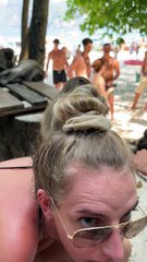 Monkey Jumps on Woman's Back at Monkey Beach