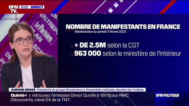 Retraites: On ne peut pas être sourds à partir du moment où il y a des mobilisations affirme Aurore Bergé