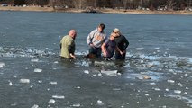 Stranger Rescues Dog After It Falls Through Ice on Frozen Lake