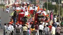 Decorated elephants parade at the Jaipur Elephant Festival a midst Holi fervor!