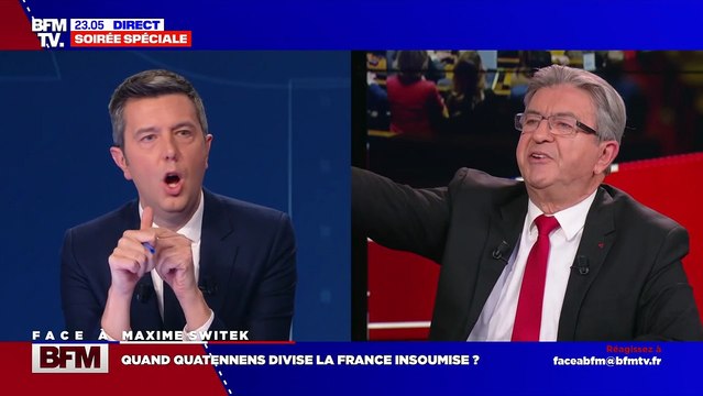 Jean-Luc Mélenchon pète les plombs après une question sur l'affaire Adrien Quatennens dans Face à BFM le jeudi 9 février 2023 sur BFMTV