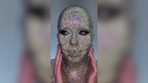 Make-up artist spends 27 HOURS sticking 13,000 rhinestones to her body - after taking inspiration from Doja Cat's Fashion Week look