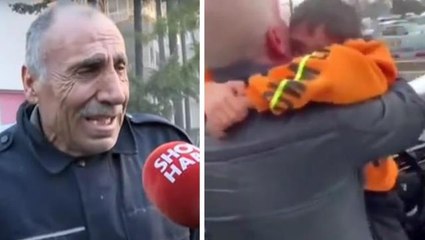 Cebinde bisküvi ile bekleyen baba, enkaz altından çıkarılan oğluna böyle kavuştu
