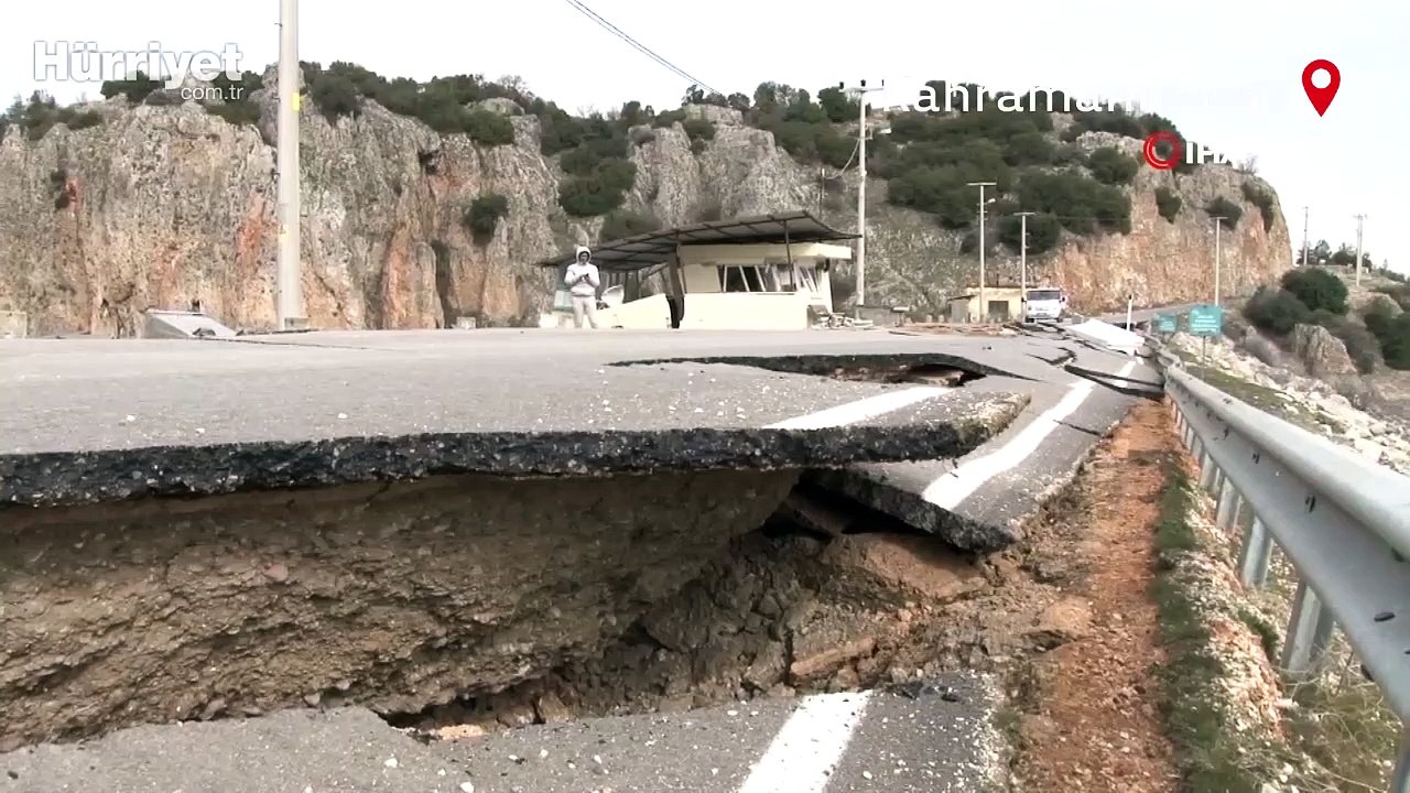 Pazarcık Kartalkaya Barajı’nda yol ortadan ikiye ayrıldı