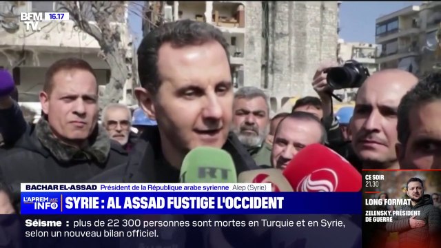 Bachar El-Assad, président syrien, sur l'arrivée tardive de l'aide internationale: Ici, l'aspect politique existe mais l'aspect humanitaire est inexistant pour l'Occident