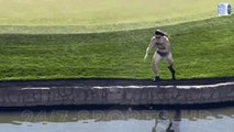 Watch streaker imitate stripper in just underwear on golf course at PGA Tour before belly flopping into pond