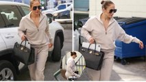 Jennifer Lopez kept her look low-key as she arrived for a dance rehearsal in Los Angeles Friday.
