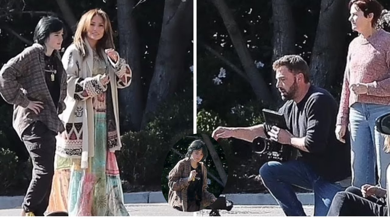 Ben Affleck films his kids skating with professional camera equipment while Jennifer Lopez.