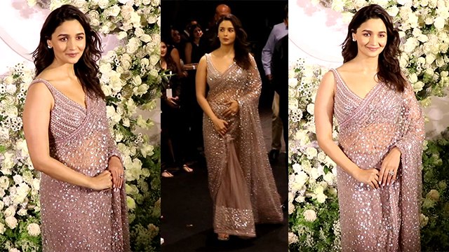 Kiara Sidharth Wedding Reception : Alia Bhatt Blush Pink Toned Saree में लगी Stunning Video Viral