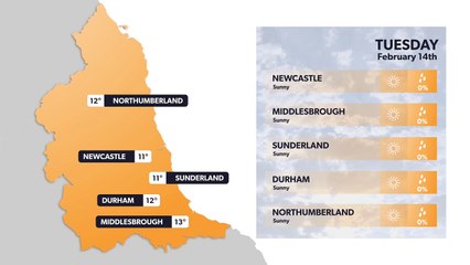 Newcastle weather forecast 13 February