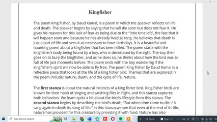 Kingfisher by Daud Kamal Line by Line Analysis and Explanation in Urdu _literaturereview90_