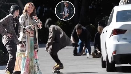 Quality time: Ben Affleck set up his professional camera equipment and filmed his kids skating