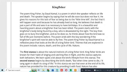 Kingfisher by Daud Kamal Line by Line Analysis and Explanation in Urdu _literaturereview90_