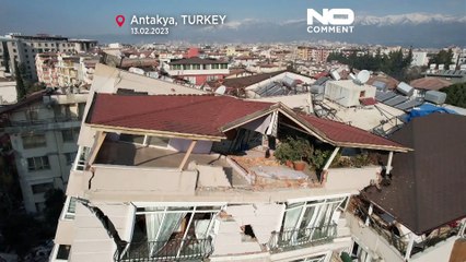 Vue du ciel, la ville d'Antakya en Turquie est un amas de ruines depuis le séisme