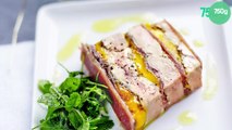 Terrine de foie gras poêlé, mangue, jambon de Bayonne et gelée de sauternes au poivre de Timut