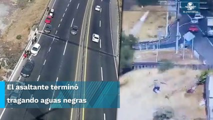 Así terminó en canal de aguas negras este ladrón al tratar de huir de la policía