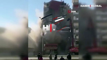 Çökme tehlikesi olan apartman böyle yıkıldı