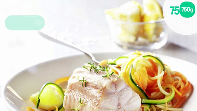 Roussette et tagliatelles de légumes sur crème citronnée