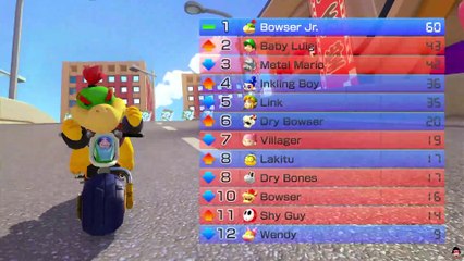 Mario Kart 8 Deluxe - Bowser Jr., Inkling Boy, Wendy, Lakitu, Link vs Villager, Bowser, Metal Mario, Dry Bones, Baby Luigi, Shy Guy in Paris Promenade, Toad Circuit, Choco Mountain, Coconut Mall