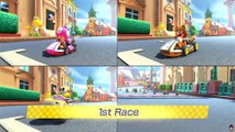 Mario Kart 8 Deluxe - Tanooki Mario vs Toadette vs Lakitu in Berlin Byways, Merry Mountain and Rainbow Road